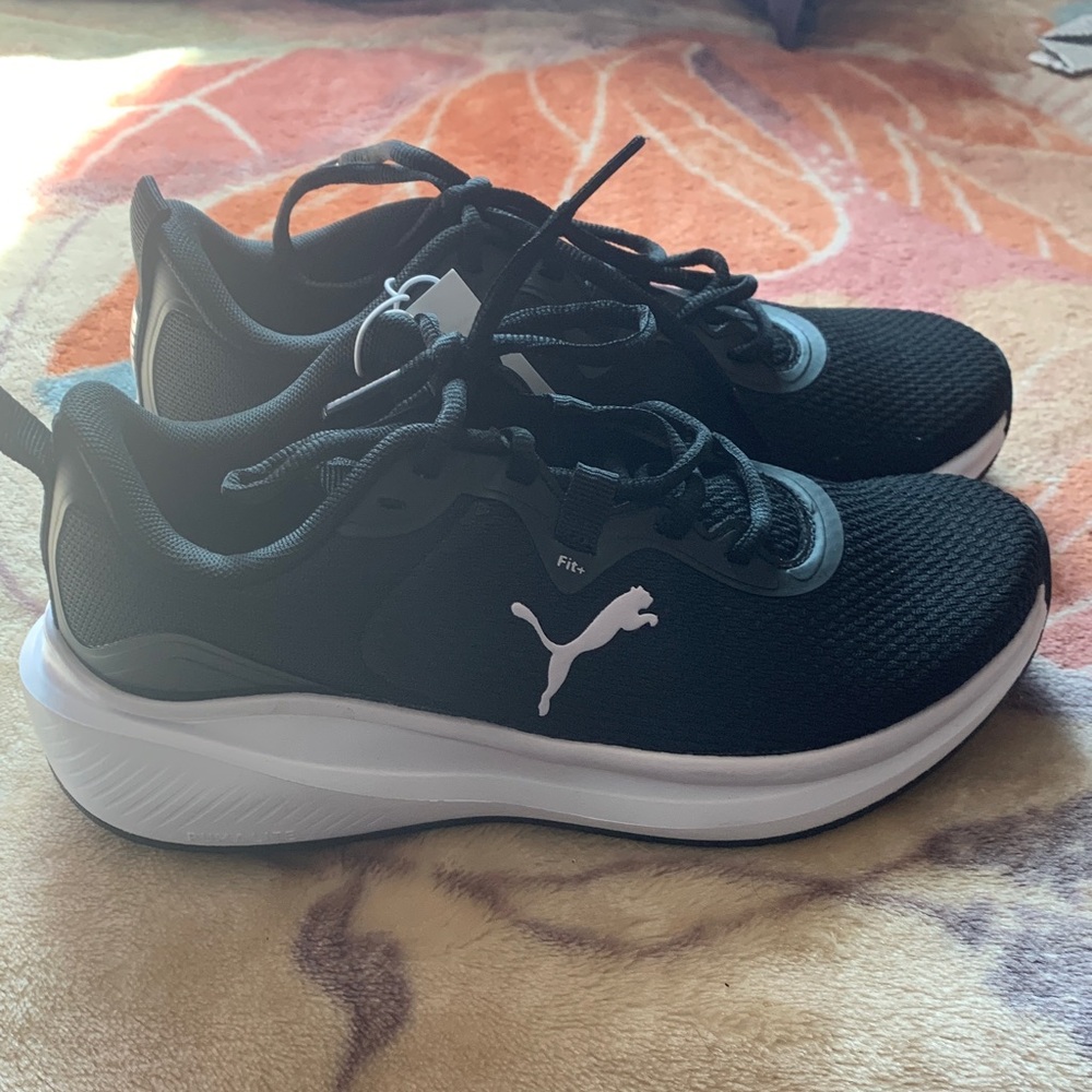 Puma Black Mesh Athletic Shoes with White Sole